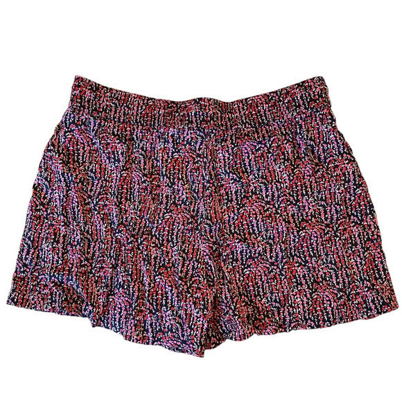 Ann Taylor Loft Dress Shorts Floral Black Red Pink Vacation Rayon Med - Picture 2 of 5
